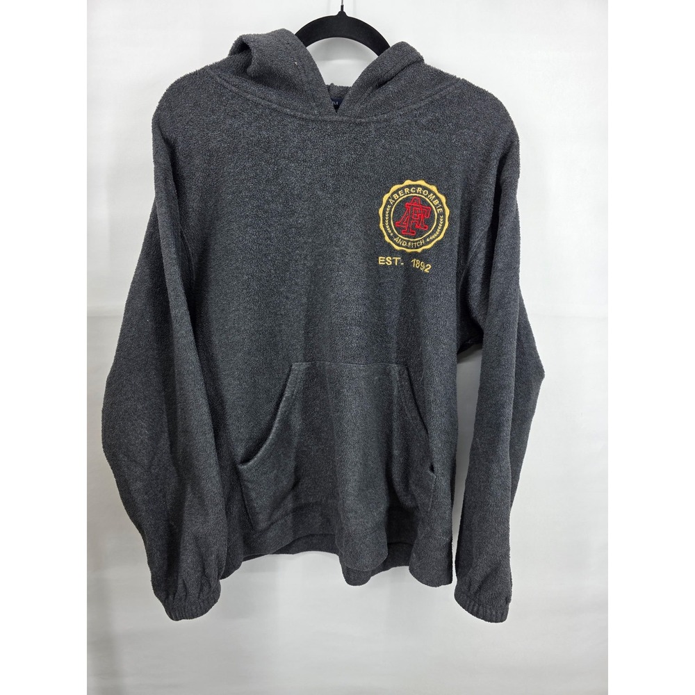 Abercrombie & Fitch Mens Muscle Fleece Hoodie Grey Embroidered Crest Logo M